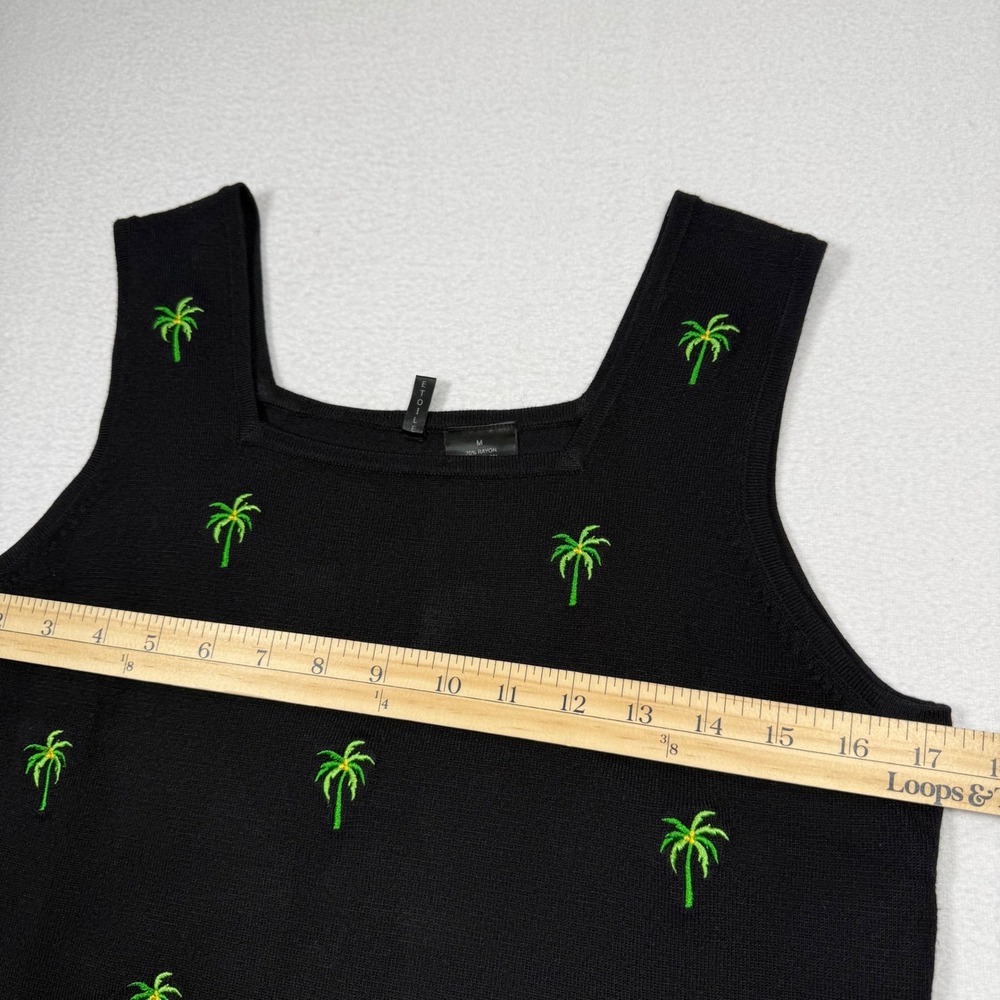 Etoile Womens Black Palm Tree Embroidered Knit Tank Top Square Neck Size M - Picture 5 of 6